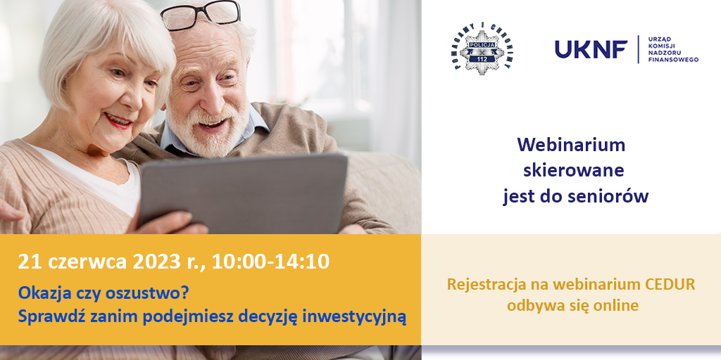 Grafika webinarium CEDUR dla seniorów 21 czerwca 2023 r