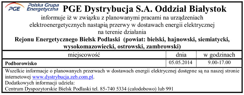 Wyłączenia energii w Gminie Narew