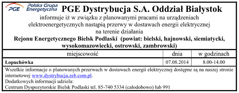 Wyłączenia energii w Gminie Narew