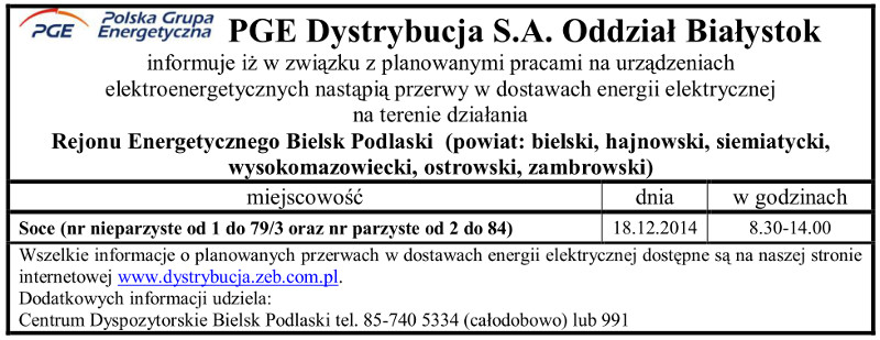 Wyłączenia energii w Gminie Narew