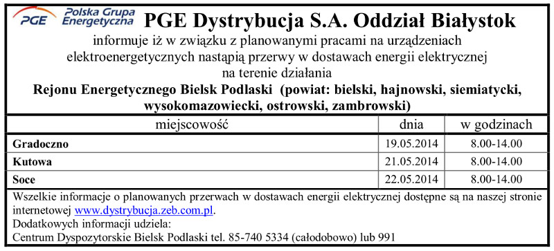 Wyłączenia energii w Gminie Narew