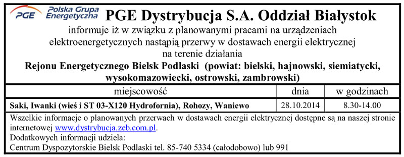 Wyłączenia energii w Gminie Narew