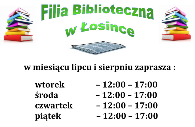 Godziny pracy filii bibliotecznej w Łosince