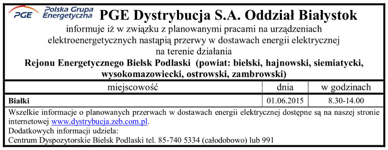 Wyłączenia energii w Gminie Narew