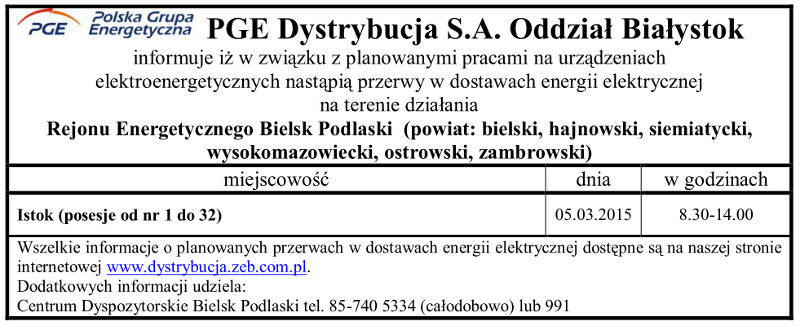 Wyłączenia energii w Gminie Narew