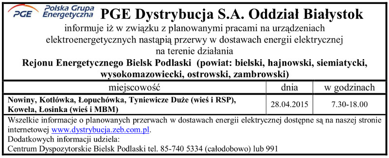 Wyłączenia energii w Gminie Narew