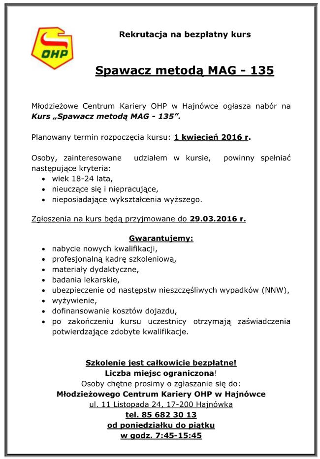 Kurs spawacza metodą MAG135