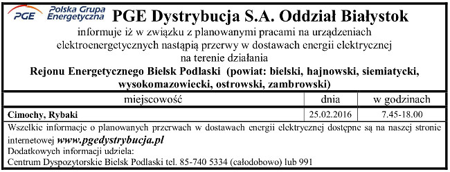 Harmonogram wyłączeń energii w Gminie Narew