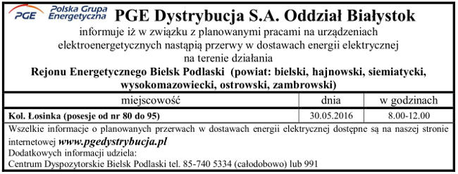 Harmonogram wyłączeń energii w Gminie Narew