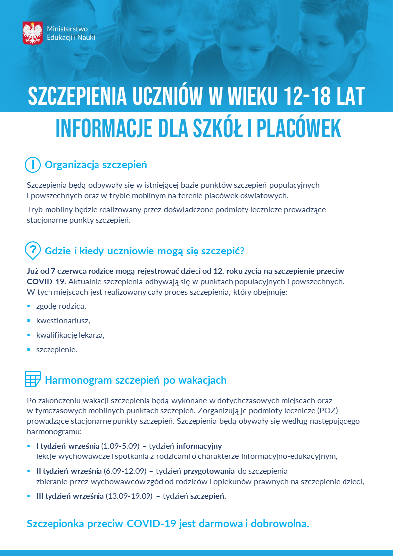 szczepieniauczniowwwieku1218latinformacjedlaszkoliplacowekplakat